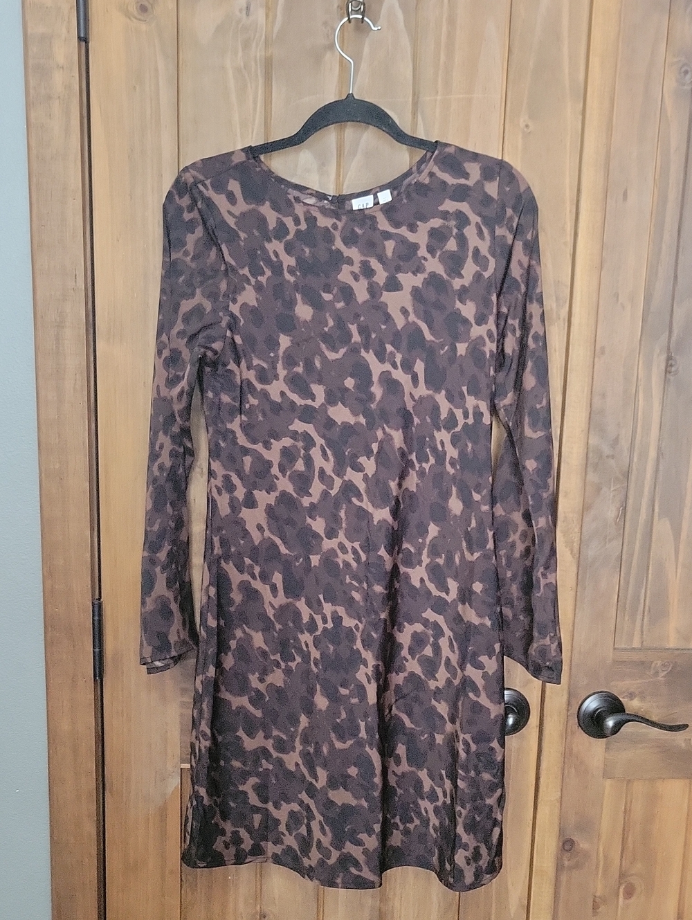 GAP Brown and Dark Brown Leopard Print Long Sleeve Dress